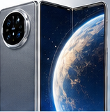 Huawei foldable phone opened beside a silver camera module